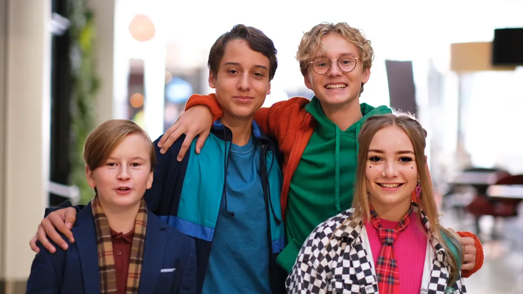 Lill-Erik (Arvid Bergelv), Åke (Samy Karlsson Fariat), Bert (Adrian Macéus) och Thora (Lily Wahlsteen).