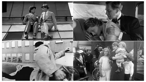 Från överst vänster till höger: För hennes skull (1930), Valborgsmässoafton (1935), Misshandlingen (1969), Ingeborg Holm (1913)