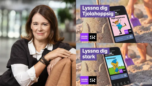 Sofia Wadensjö Karén, programdirektör samt bilder på lyssning på sagor i appen