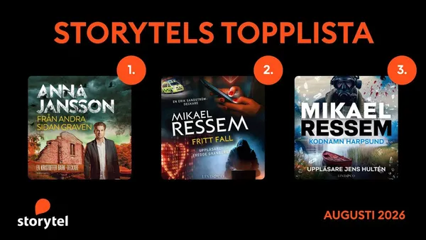 Topp 3 på Storytel Sverige i augusti.