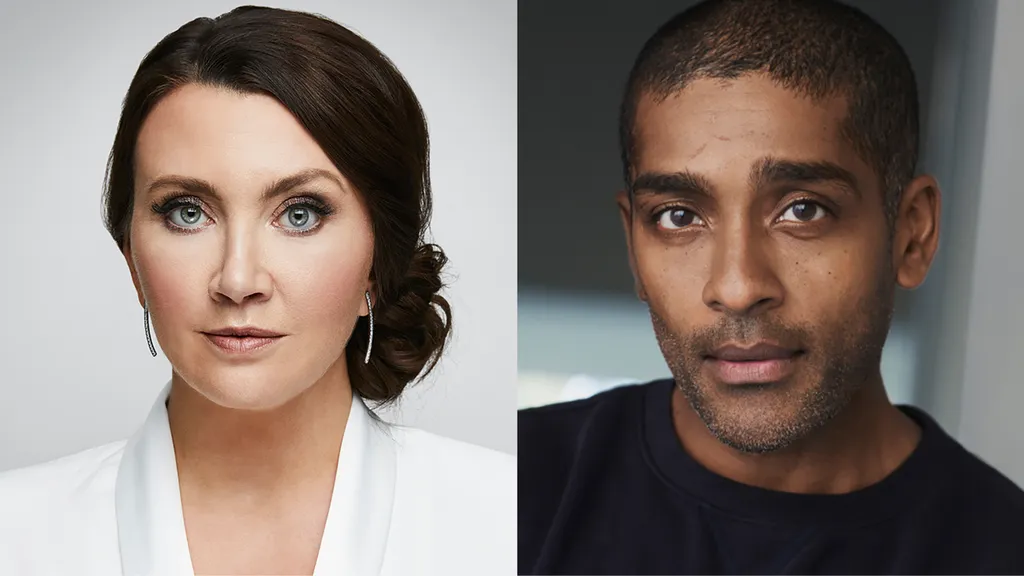 Camilla Läckberg och Alexander Karim skriver ljudboken Glaciär för Storytel Original. Foto: Magnus Ragnvid och Marica Rosengård
