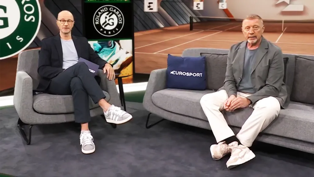 Matthias Stach und Boris Becker in der Sendung "Matchball Becker" (c) Eurosport