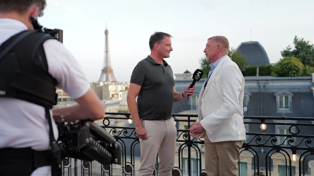 Eurosport Moderator Thomas Wagner mit Experte Boris Becker