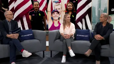 Matthias Stach, Angelique Kerber und Barbara Rittner im Eurosport-Studio (c) Eurosport