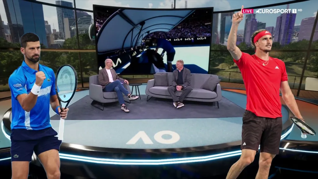 Matthias Stach und Boris Becker in der Sendung "Matchball Becker" (c) Eurosport