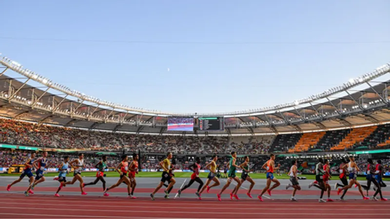 Athletes including Jakob Ingebrigtsen of Norway and Mohamed Katir of Spain compete in the men’s 5000m during day six of the 2023 World Athletics Championships Budapest