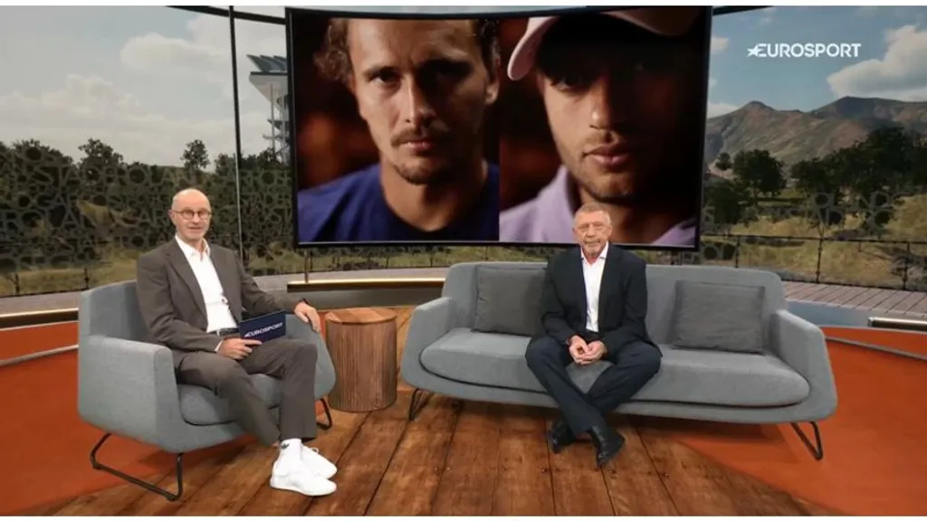 Matthias Stach und Boris Becker im Eurosport-Studio der French Open
