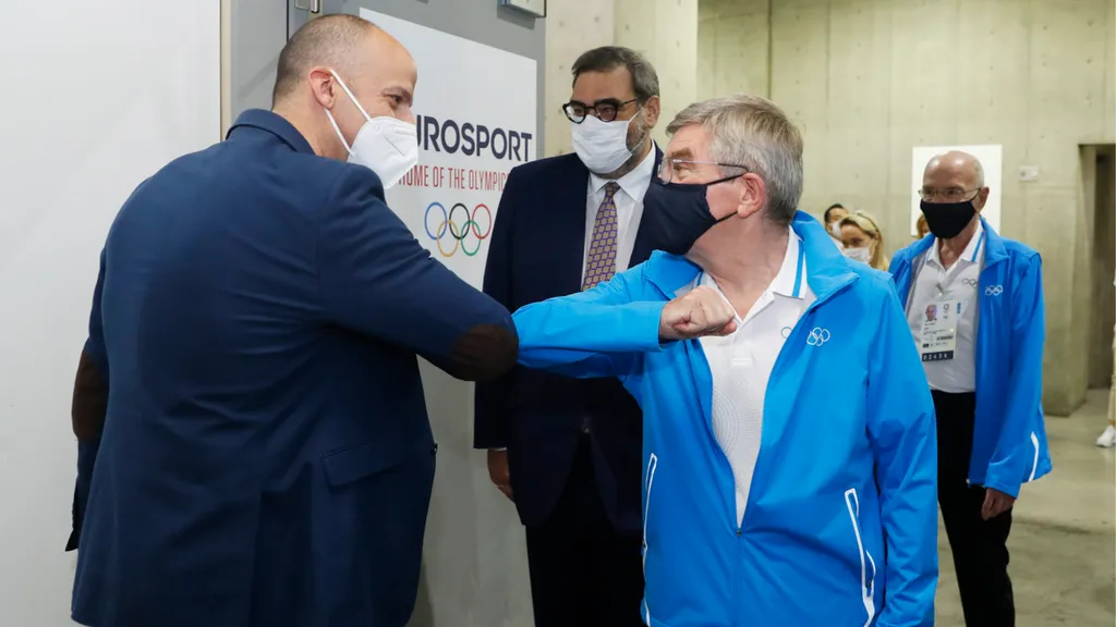 IOC-Präsident Dr. Thomas Bach beim Besuch im Eurosport-Cube