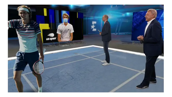 Boris Becker und Matthias Stach im Mixed-Reality-Studio von Eurosport