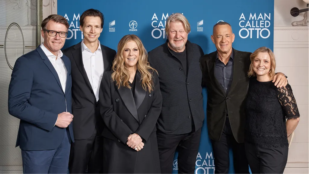 From left to write: Michael Porseryd, Fredrik Wikström Nicastro, Rita Wilson, Rolf Lassgård, Tom Hanks, Christina Jeurling Birro