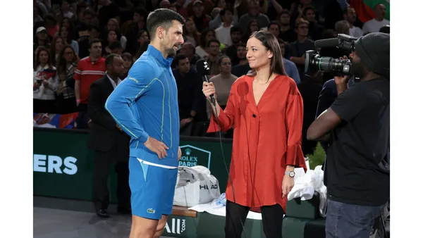 Novak Djokovic speaks to Eurosport's Alize Lim after winning the 2023 Rolex Paris Masters title and securing his status as world no.1