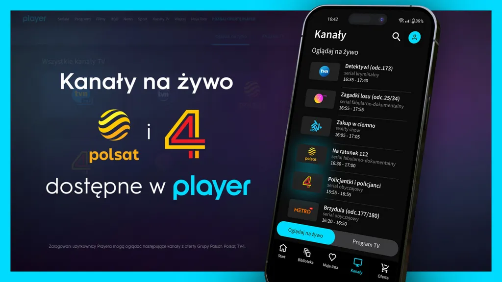 Player rozszerza swoją bezpłatną ofertę o kanały Polsat oraz Czwórka