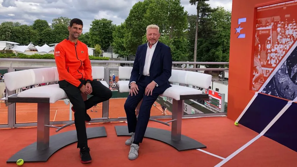 NOVAK DJOKOVIC SPEAKS TO BORIS BECKER FOR EUROSPORT